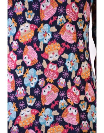 Krátké multibarevné šaty s dlouhým rukávem, design sovy