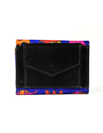 Malá kožená peněženka "All elephants", fialovo-černá, ručně malovaná, 11x9cm