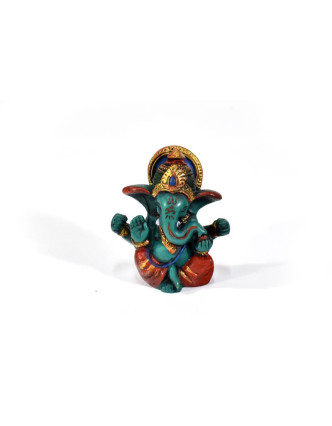 Ganesh, tyrkysový, ručně malovaný, pryskyřice, 6cm