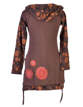 Hnědé šaty s kapucí a dlouhým rukávem, Hamsa design, aplikace mandal