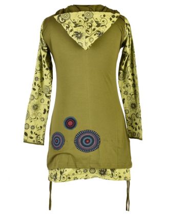 Khaki šaty s kapucí a dlouhým rukávem, Hamsa design, aplikace mandal