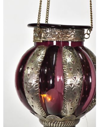 Kovová prosklená lampa v orientálním stylu, vínová barva, ruční práce, 19x32cm