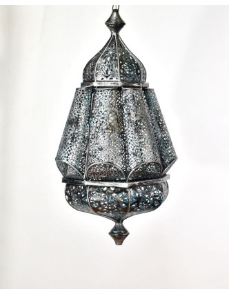 Kovová lampa v arabském stylu, černo stříbrná, uvnitř tyrkysová, 35x35x56cm