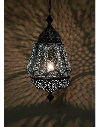 Kovová lampa v arabském stylu, černo stříbrná, uvnitř tyrkysová, 35x35x56cm