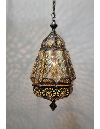 Kovová lampa v arabském stylu, černo stříbrná, uvnitř žlutá, 35x35x56cm