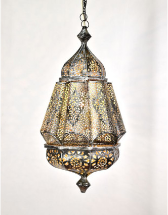 Kovová lampa v arabském stylu, černo stříbrná, uvnitř žlutá, 35x35x56cm
