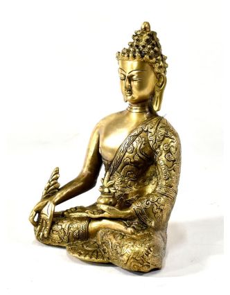 Soška Buddha medicíny (medicine), mosaz, zlatá úprava, 24x16cm