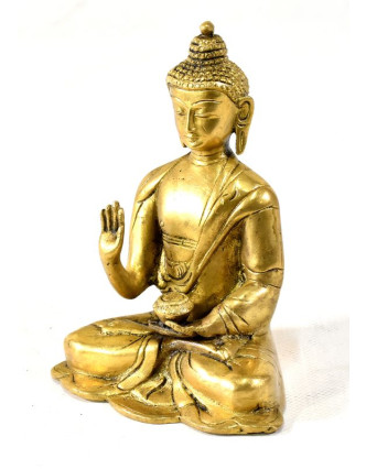 Buddha Amoghasiddhi, mosazná soška, zlatá úprava, 15x11cm