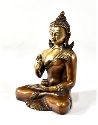 Buddha Amoghasiddhi, mosazná soška, zlatá úprava, 19x14cm