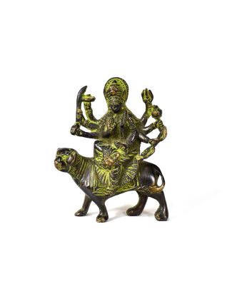 Durga, mosazná soška, zelená patina, 11x9cm