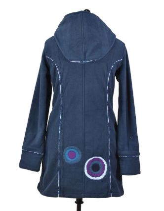 Fleecový kabátek s kapucí, modrý, fialové kruhové aplikace, Bubbles tisk, zapíná
