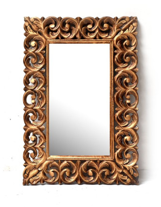 Zrcadlo ve vyřezávaném rámu, zlaté, mango, 61x88x3cm