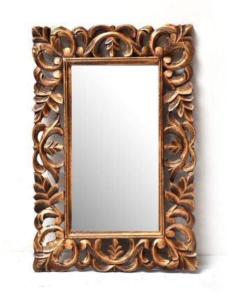 Zrcadlo ve vyřezávaném rámu, zlaté, mango, 58x87x3cm