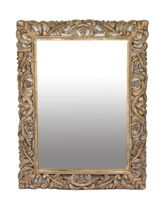 Ručně vyřezávaný rám se zrcadlem z mangového dřeva, 91x121x4cm