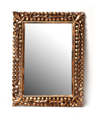 Zlaté ručně vyřezávané zrcadlo z mangového dřeva, 91x120x4cm