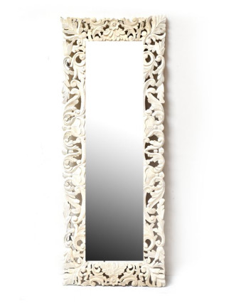 Bílé ručně vyřezávané zrcadlo z mangového dřeva, 63x161x4cm