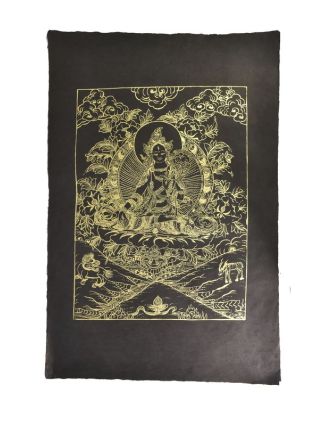 Bílá Tara, zlatý tisk na černém papíru, 50x75cm