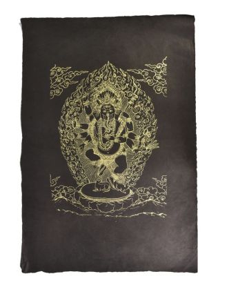 Ganeša, zlatý tisk na černém papíru, 50x75cm