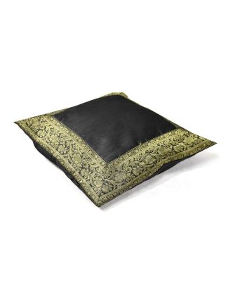Povlak na polštář, černý s ornamentálním designem, zlatá výšivka, 40x40cm