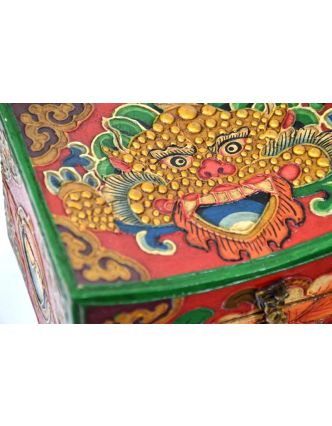 Dřevěná truhlička, tibetský design-Cheppu, malovaná, cca 21x13x13 cm
