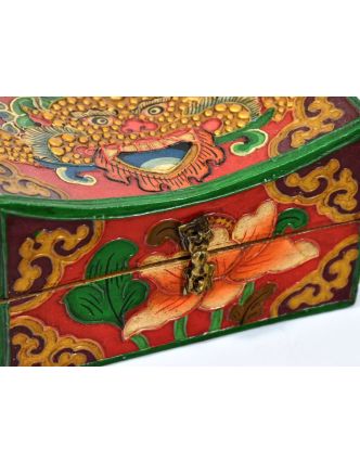 Dřevěná truhlička, tibetský design-Cheppu, malovaná, cca 21x13x13 cm