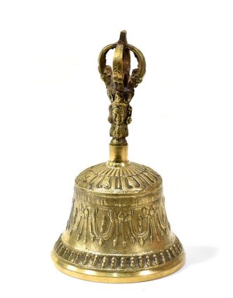 Dilbu, tibetský zvonek, zdobený, antik patina, 15cm