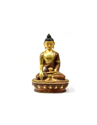 Buddha Šákjamuni, měděná soška, zlacený obličej, detailní práce, 21cm