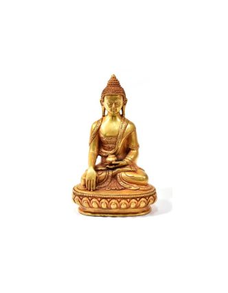 Buddha Šákjamuni, měděná soška, zlatá úprava, detailní práce, 16cm