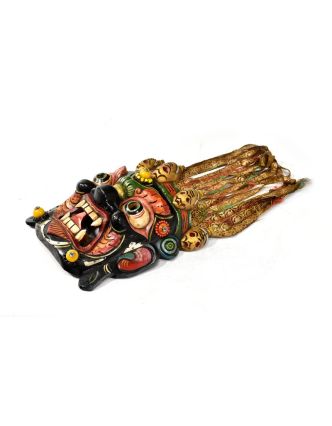 Bhairab, dřevěná maska, ručně malovaná, zdobená polodrahokamy, 37x33cm