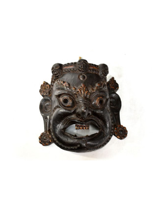 Bhairab, dřevěná maska, černá, ruční práce, 30x30cm