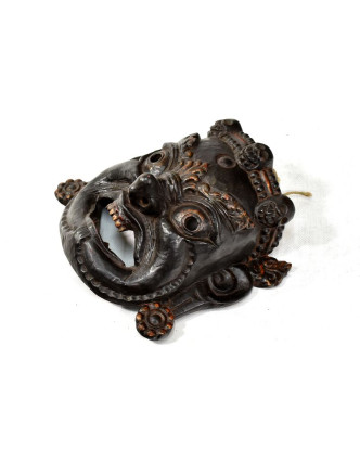 Bhairab, dřevěná maska, černá, ruční práce, 30x30cm