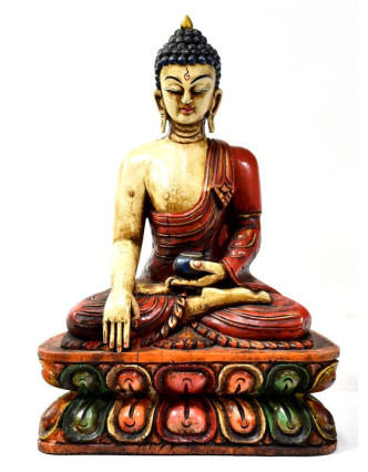 Buddha Šákjamuni, dřevěná ručně malovaná, 29cm