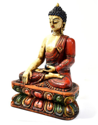 Buddha Šákjamuni, dřevěná ručně malovaná, 29cm