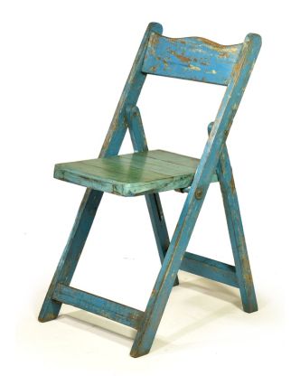 Skládací stolička z antik teaku, modrá patina, 41x41x80cm