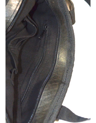 Taška přes rameno, "Tata", černá, guma a konopí, dvě uši, 37x25cm