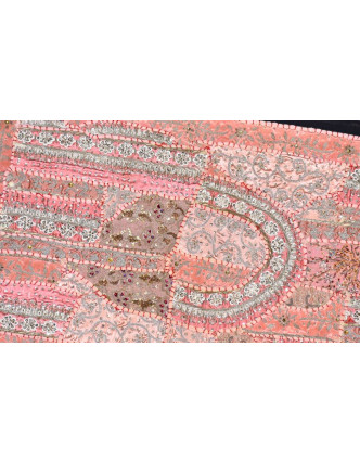 Bohatě zdobená patchworková tapiserie z Rajastanu, ruční práce, 80x45 cm