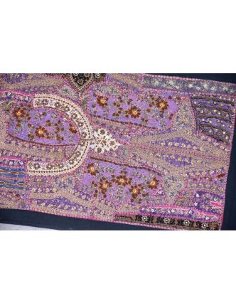 Bohatě zdobená patchworková tapiserie z Rajastanu, ruční práce, 80x45 cm