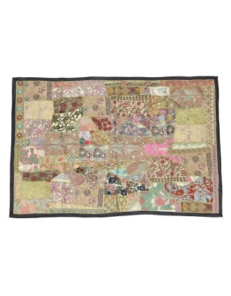 Unikátní patchworková tapiserie z Rajastanu, ruční práce, 105x150 cm