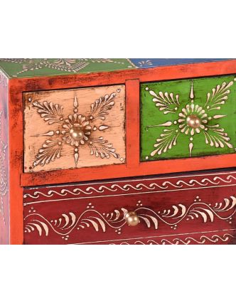 Dřevěná skříňka se 3 šuplíky, ručně malovaná, oranžová, 20x12x18cm