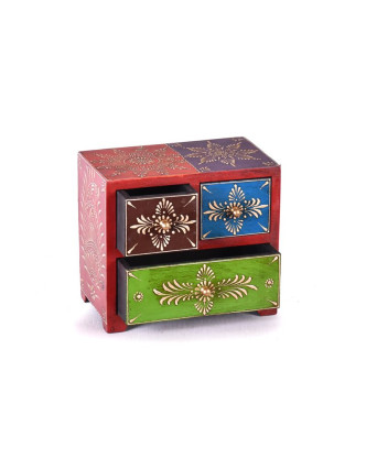 Dřevěná skříňka se 3 šuplíky, ručně malovaná, červená, 20x12x18cm