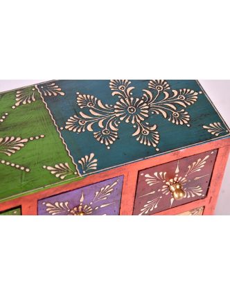Dřevěná skříňka s 6 šuplíky, ručně malovaná, oranžová, 25x10x18cm