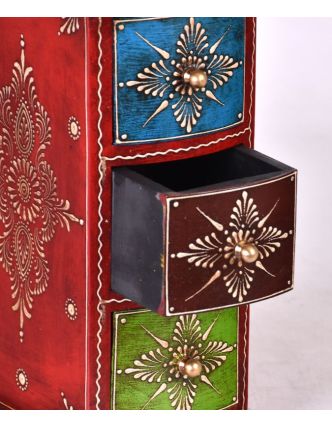 Dřevěná skříňka s 3 šuplíky, ručně malovaná, červená, 13x15x28cm