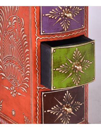 Dřevěná skříňka s 3 šuplíky, ručně malovaná, oranžová, 13x15x28cm