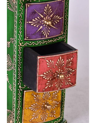 Dřevěná skříňka s 3 šuplíky, ručně malovaná, zelená, 13x15x28cm