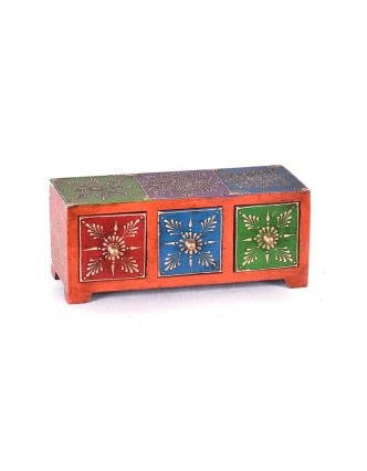 Dřevěná skříňka s 3 šuplíky, ručně malovaná, oranžová, 25x10x10cm