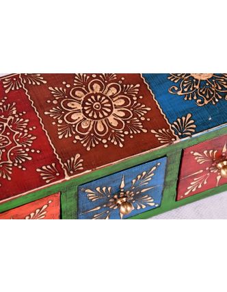 Dřevěná skříňka s 3 šuplíky, ručně malovaná, zelená, 25x10x10cm