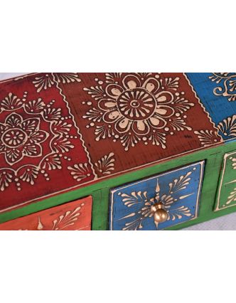 Dřevěná skříňka s 3 šuplíky, ručně malovaná, zelená, 25x10x10cm