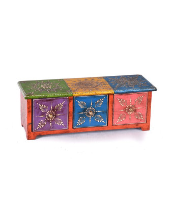Dřevěná skříňka s 3 šuplíky, ručně malovaná, oranžová, 35x12x12cm