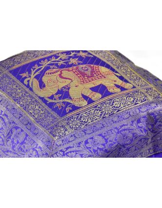 Fialový povlak na polštář, dva sloni, bohatá zlatá výšivka, 40x40cm