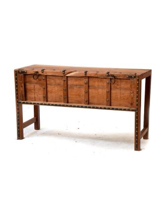 Konzolový stolek, železné kování, antik teak, 135x45x77cm